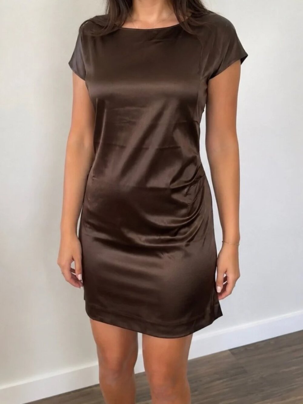 Banana Republic Brown Silk Satin Short Sleeve Dress